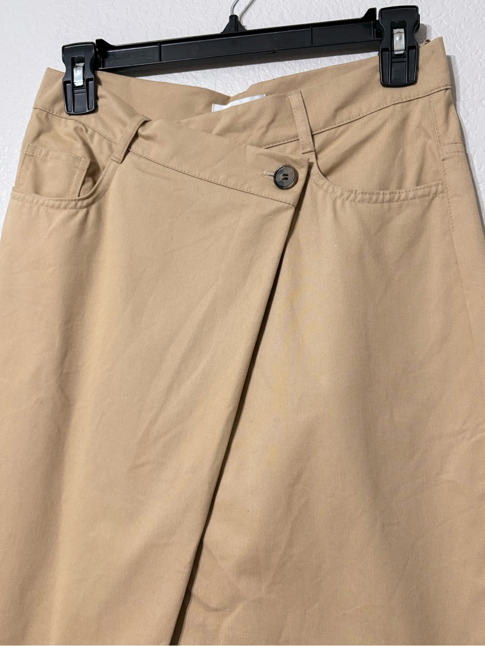 COS Asymmetric Cross Over Tan Cotton Midi Skirt Pockets 4 - Picture 2 of 12